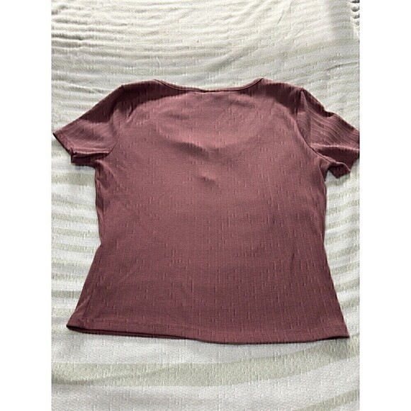 Selfie Scoop Short Sleeve Hook & Eye Rib-Knit Crop Top Juniors Medium Pink Mauve - Picture 2 of 11